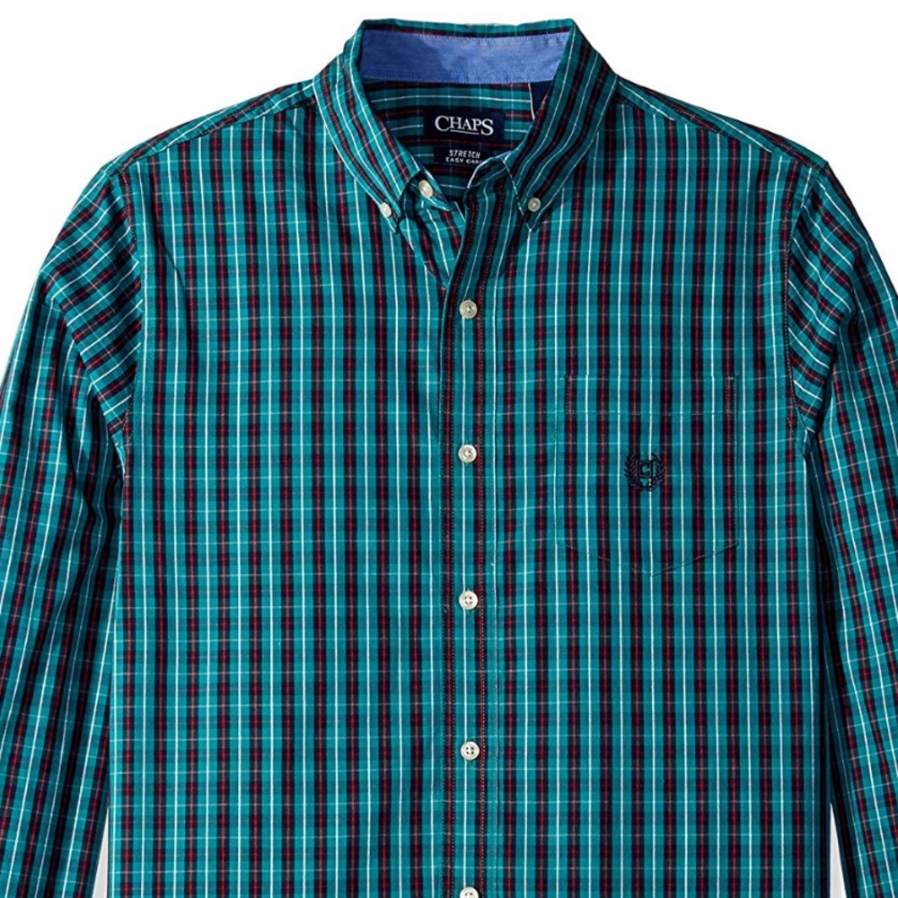 New Chaps Stretch Plaid Long Sleeve Button Up - Picture 2 of 2